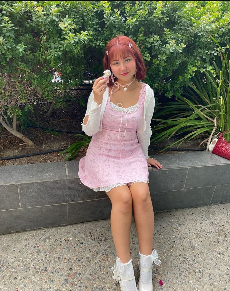 Pink Dress with White Blouse and Boots